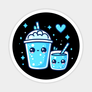 Cute Blue Boba Tea Drink in Kawaii Style with a Heart | Kawaii Food Art Lover Magnet